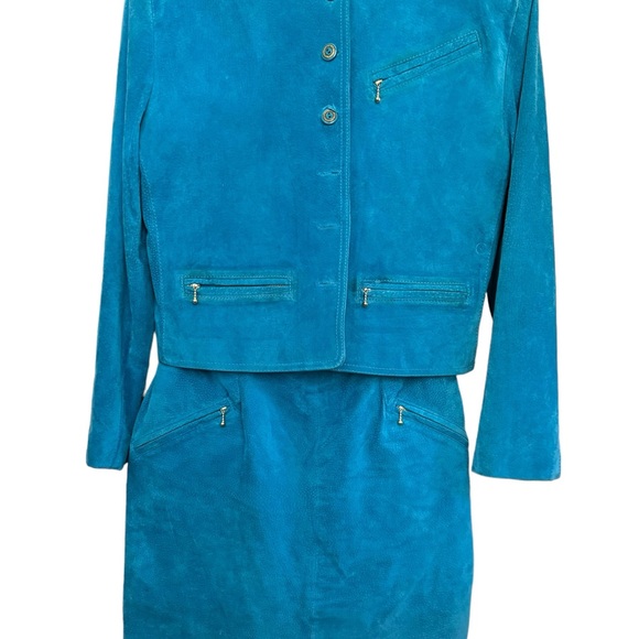 Margaret Godfrey  Union Made Turquoise Suede Skirt Suit  Vtg S 10 - Picture 9 of 14